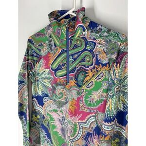 Ralph‎ Lauren RLX Sz PS Womens Paisley Golf Half Zip Preppy Colorful Resort Wick